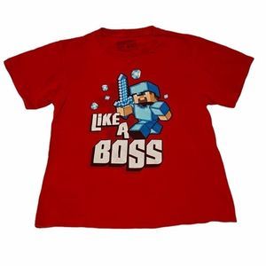 Minecraft Boy’s Like a Boss T-Shirt Red Medium